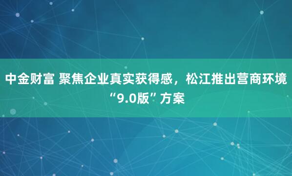 中金财富 聚焦企业真实获得感，松江推出营商环境“9.0版”方案